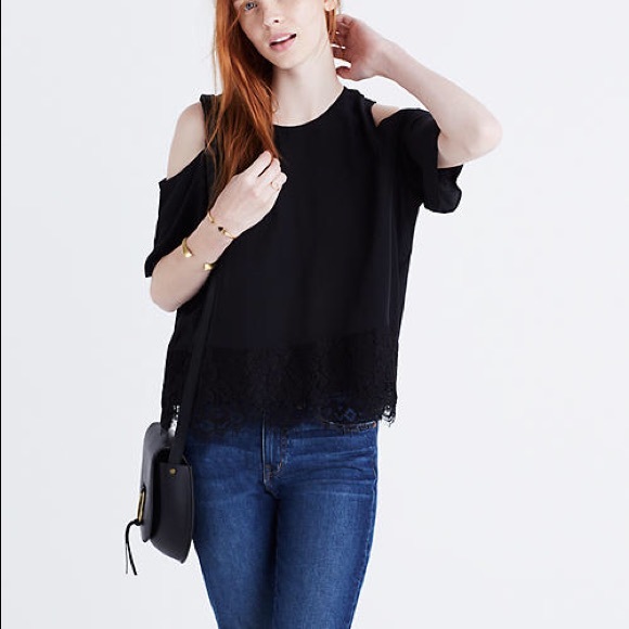 NWT Madewell Lace-Edged Silk Cold-Shoulder Top - Picture 4 of 7